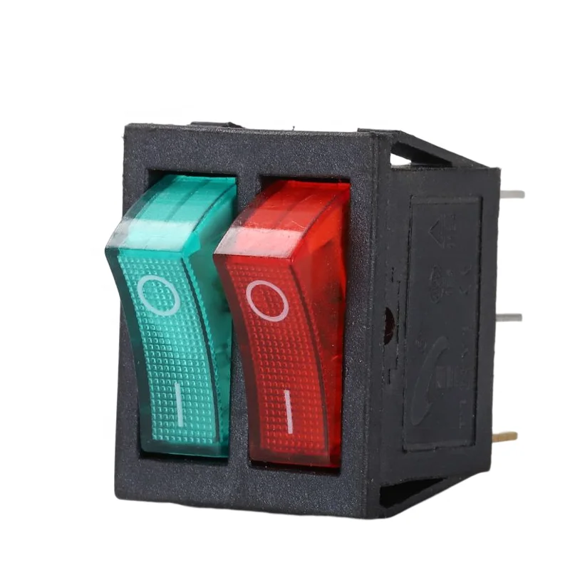 Custom KCD8 20A 125V  Red and Green Power Button 2 Gear 6 pin Switch Electric  Dual Rocker Switches