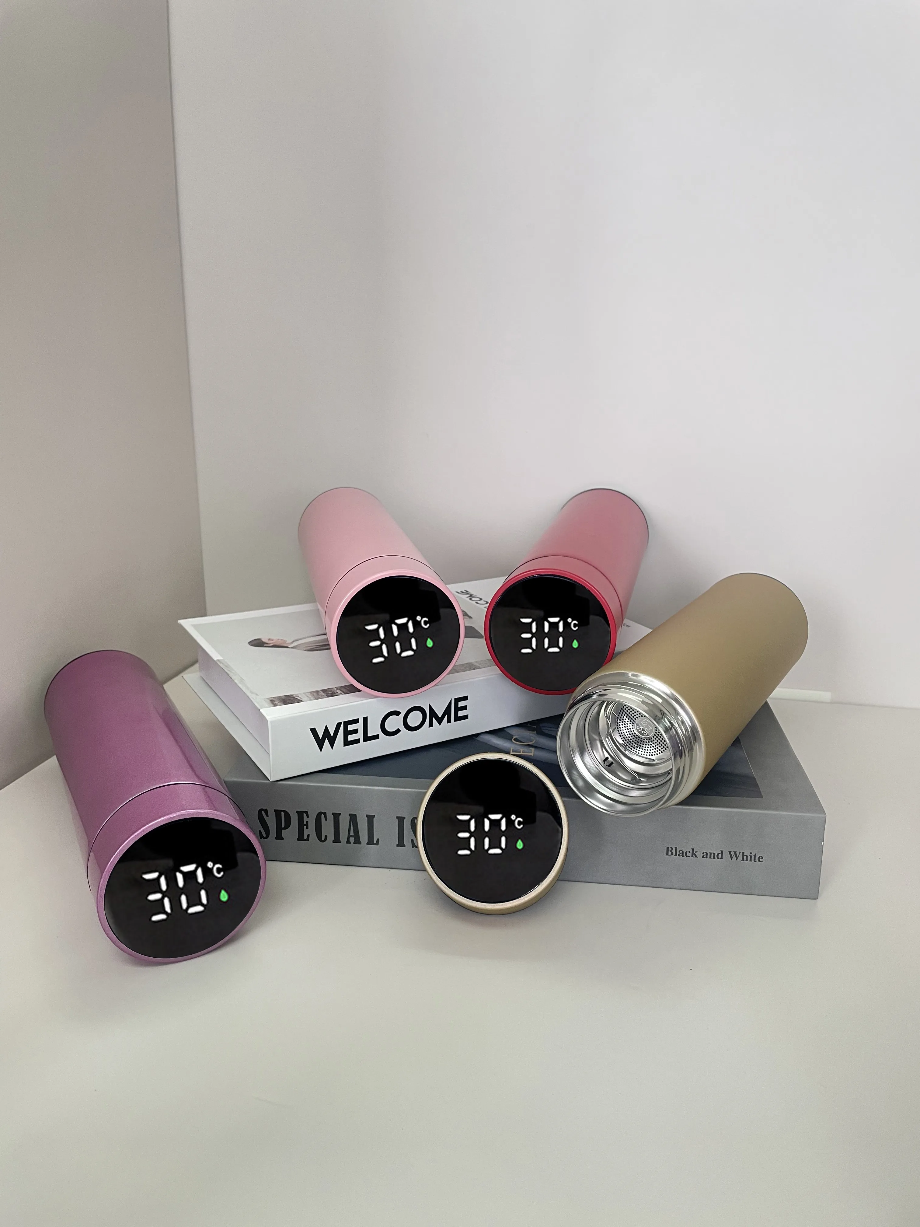 High appearance level Office business Stainless steel vacuum smart thermos cup Straight cup LED touch display temperature cup