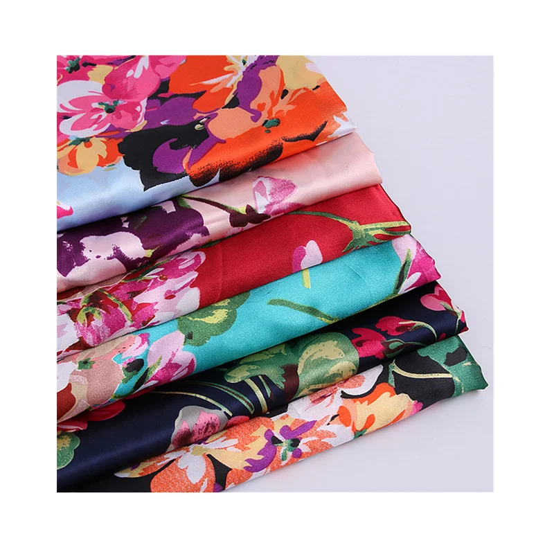Factory Wholesale 100% Polyester Big Flowers Satin Fabric For Garment