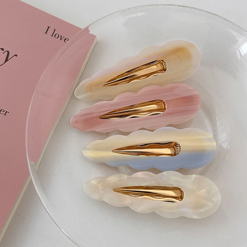 Hot selling acrylic acetate hair grip wave shape hair clip marbling color duck hairpin alligator clip for women