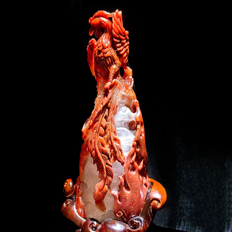 Red Quartz Phoenix Crystal Crafts for Fengshui Decoration Hand Carved DIY Model Stone Figurine