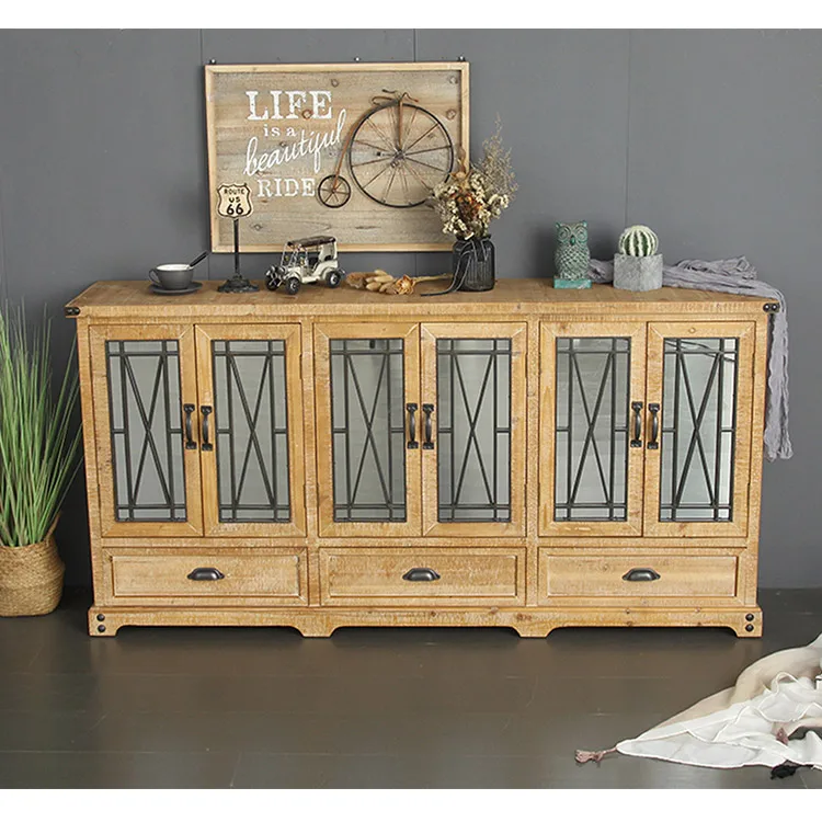 3 drawers 6 mirrored doors kitchen furniture wooden vintage antique accent console storage buffet cabinet