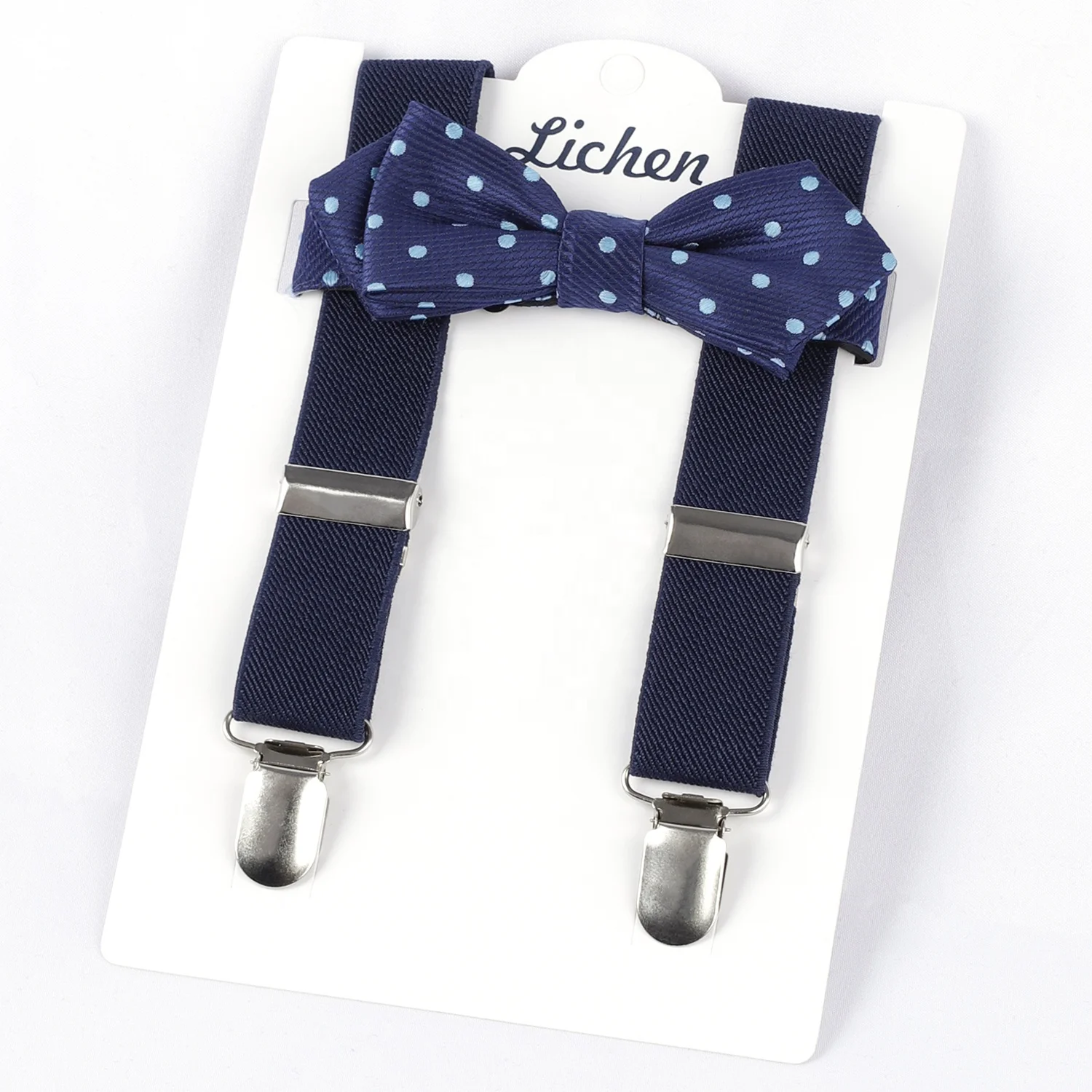 Y Back 3 Clips Suspender Strap With Leather Patch and Self Tie Bowties for Boys