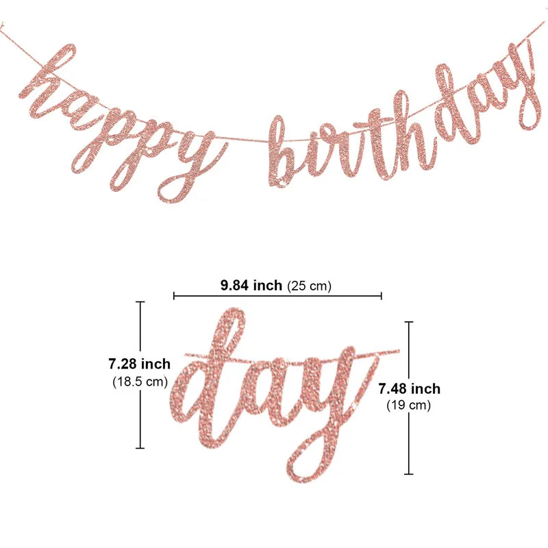 New Happy Birthday Rose Gold Balloon Set Paper Flower Ball Bright Flowing Slash Banner Birthday Party Balloon Decoration