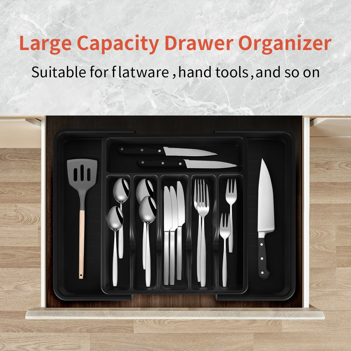 Wholesale Plastic Drawer Utensil Storage Tray Adjustable Cutlery Tray Expandable Organizer Tray For Cutlery