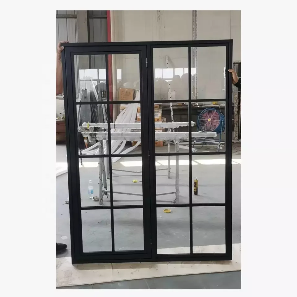 HOTIAN French Black Balcony Patio Door Wrought Iron Swing Crittall Loft Door Steel Glass Windows and Doors