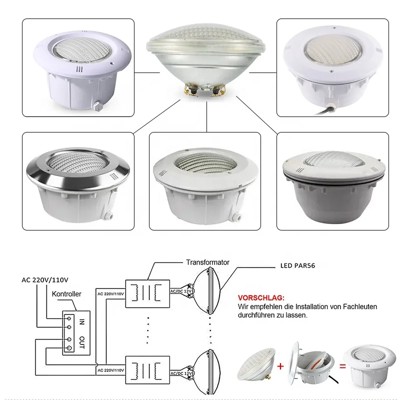 Par56 Led Lamp 12V Ip68 Waterproof Adjustable Glass Replacement Underwater Bulb Swimming Pool Light With High Quality