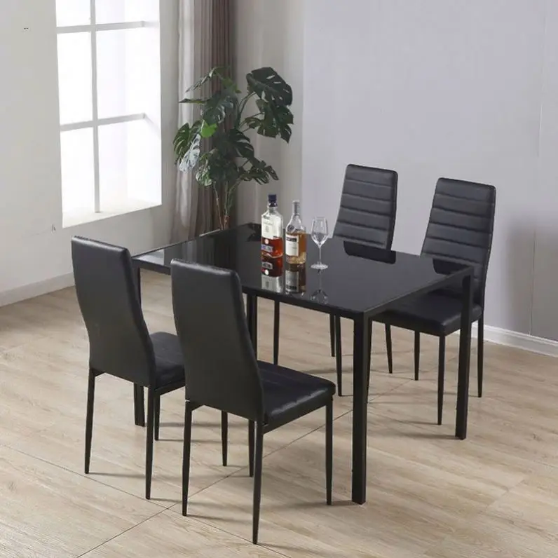 modern wholesale manufacture black glass top restaurant dining table sets 6 chairs designs