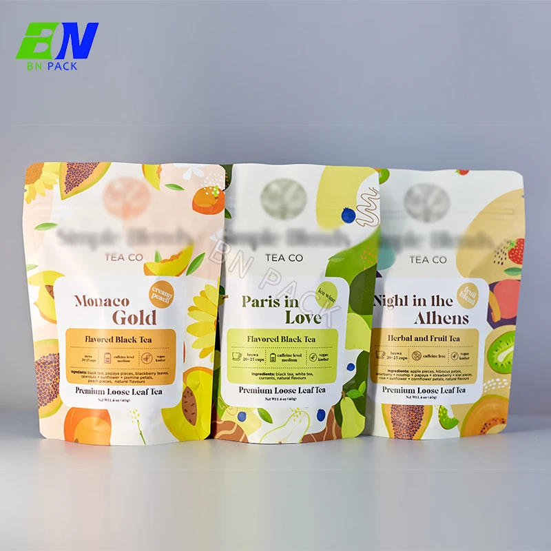 Bio reusable 250g/1bl stand up pouches tea cookies food packages custom zipper bag