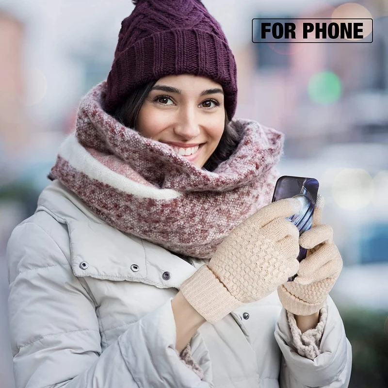 Winter Touch Screen Gloves Women Men Warm Stretch Knit Mittens  Wool Full Finger Guantes Female Crochet Luvas Thicken
