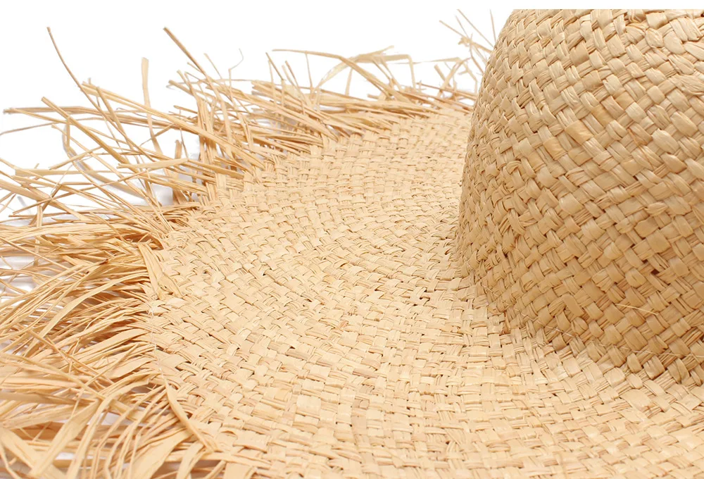 Hot sales outdoor travelling summer holiday visor round wide large brim women foldable beach raffia straw hat
