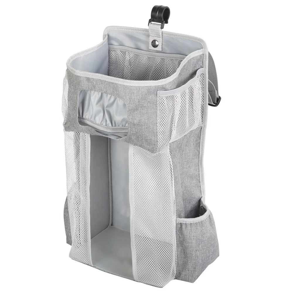 Latest New Gary Striped Oxford Cloth Pp Board Baby Hanging Baby Nursery Bedside Organizer With Mesh Bag