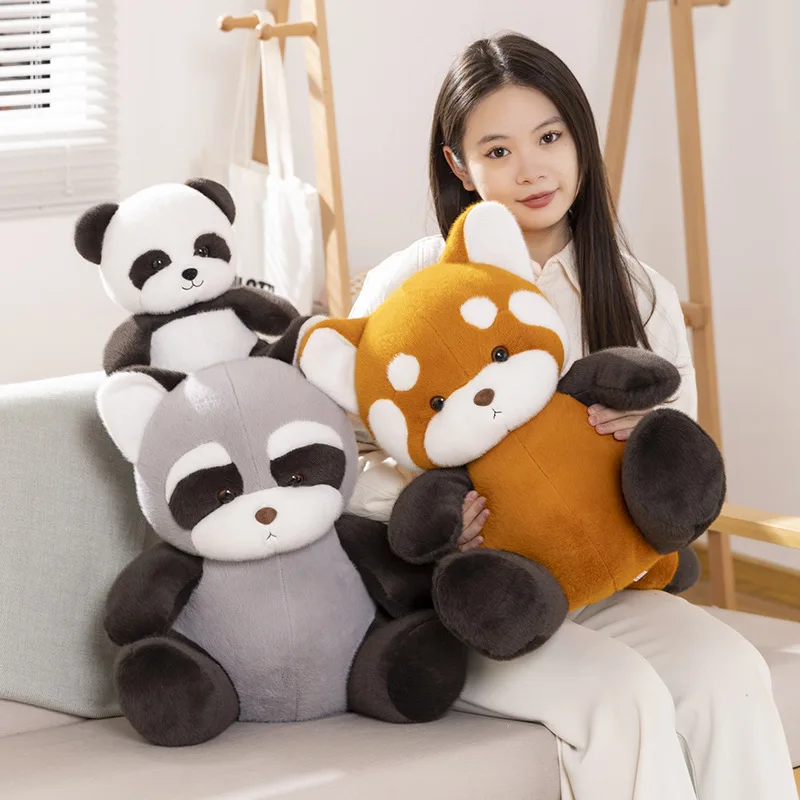 Adorable pet Animal Plush toys sitting position Stuffed Panda raccoon toys Custom super cute animal Plush dolls for kids gifts