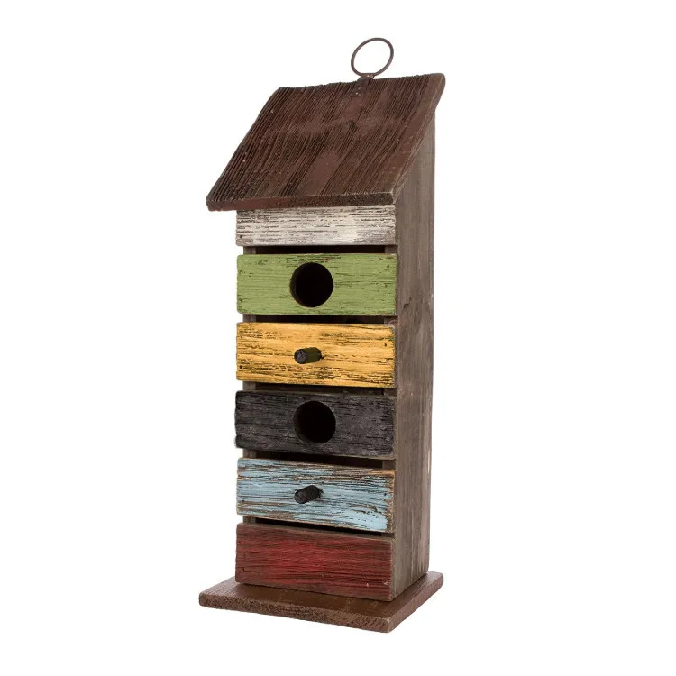 Wholesale Novel Eco-Friendly Design Handmade Multicolour Double Cage Wooden Bird Houses Cages