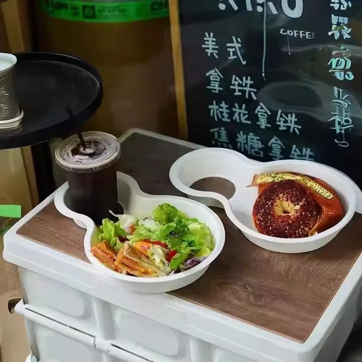 Biodegradable Disposable Paper Cup Holder Street Snacks Food Tray Beverage Walking hot pot Cup thickened tray