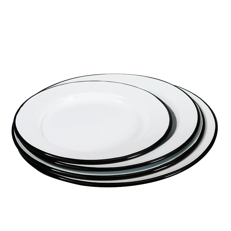 Europe Style Factory wholesales white black customized sublimation round enamel rice soup dish plate