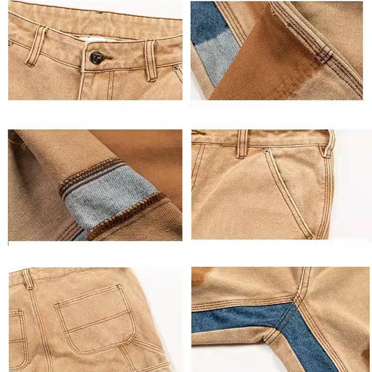 Men 2022 FW collection stacked jeans straight leg loose fit sand wash canvas jeans pants