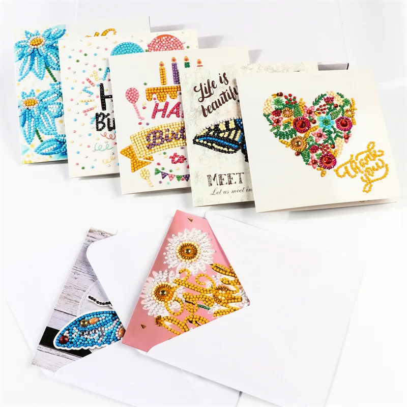 6PCS Set Diamond Painting DIY Greeting Card Christmas Cards Birthday Greeting Card with Envelopes for kids gift