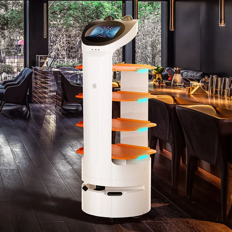 ELUEYES Workshop Waiter Robot Self Driving Intelligent Room Service Pizza Food Car Wifi Delivery Robotic Robot Advertising