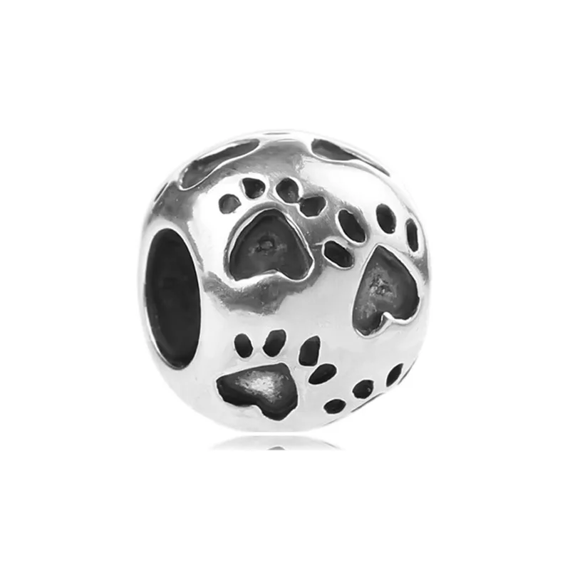 HC Stainless Steel Bear Pendant Custom Dog Cat Puppy Paw Print BFF Pet Lover Charm Bead