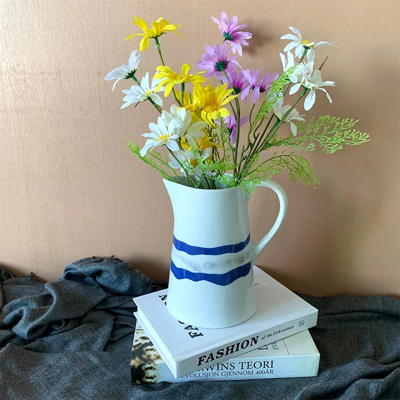 Good quality kitchen decorated modern ceramic hot sale blue water jug household fruit milk coffee pitcher