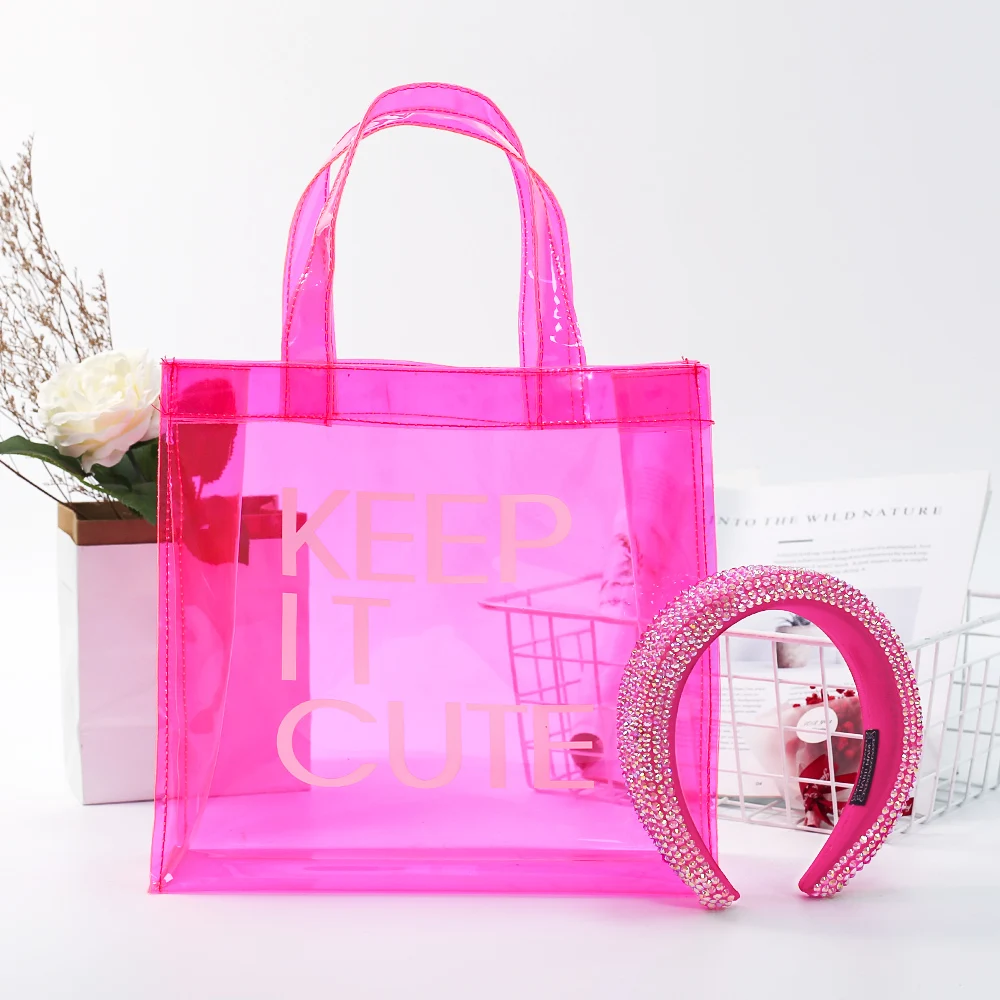  Ins Popular Women Hand Bags Crossbody Handbags For Luxury Transparent Pvc Tote And Hair Hoops Set