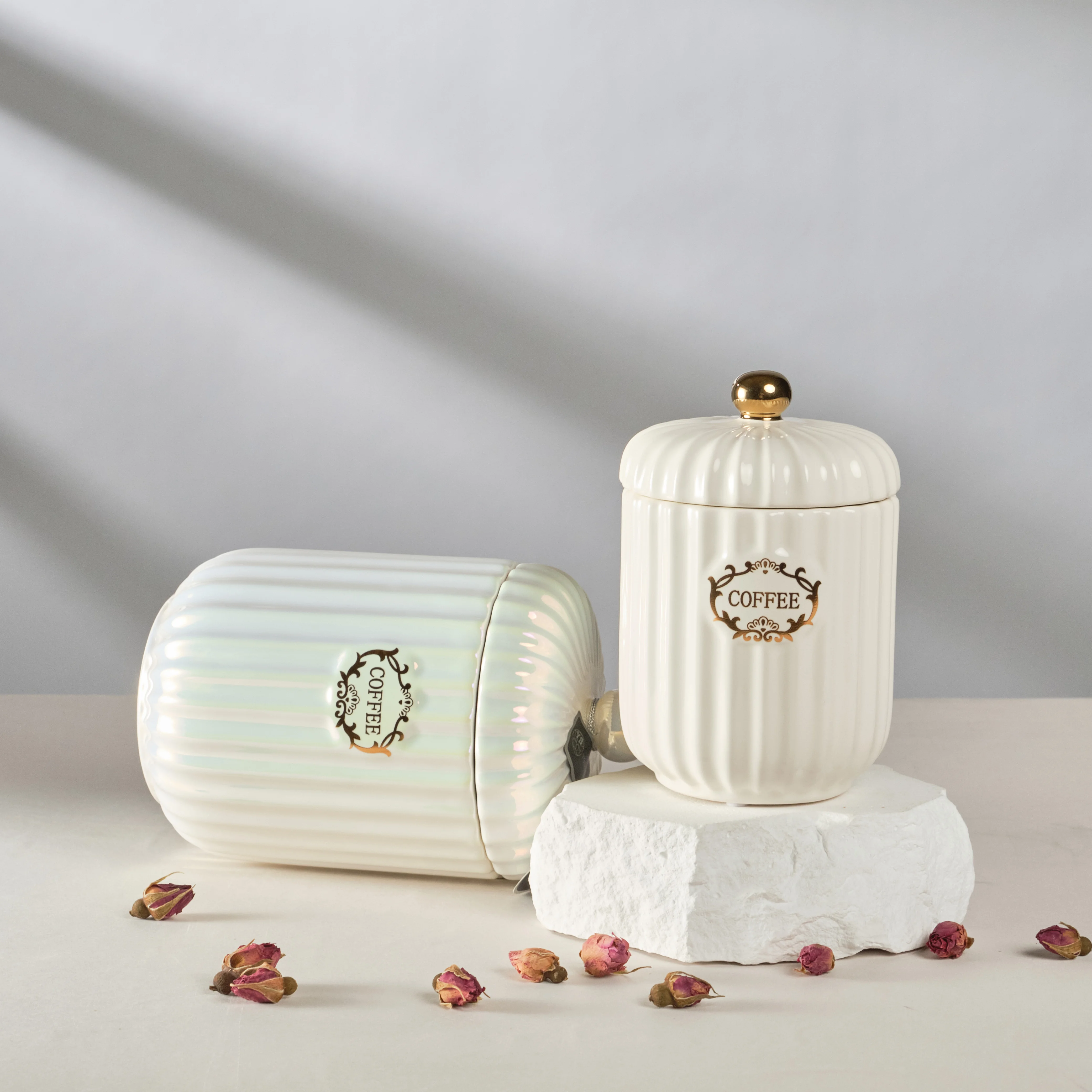 Luxury Kitchen Container Tea Modern Canister Customized Logo Ceramic storage Jar with lid