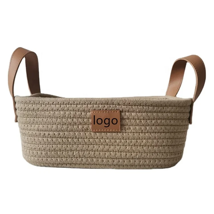 Small Rope Basket for Organizing Jute rope Storage basket Bin with leather handle