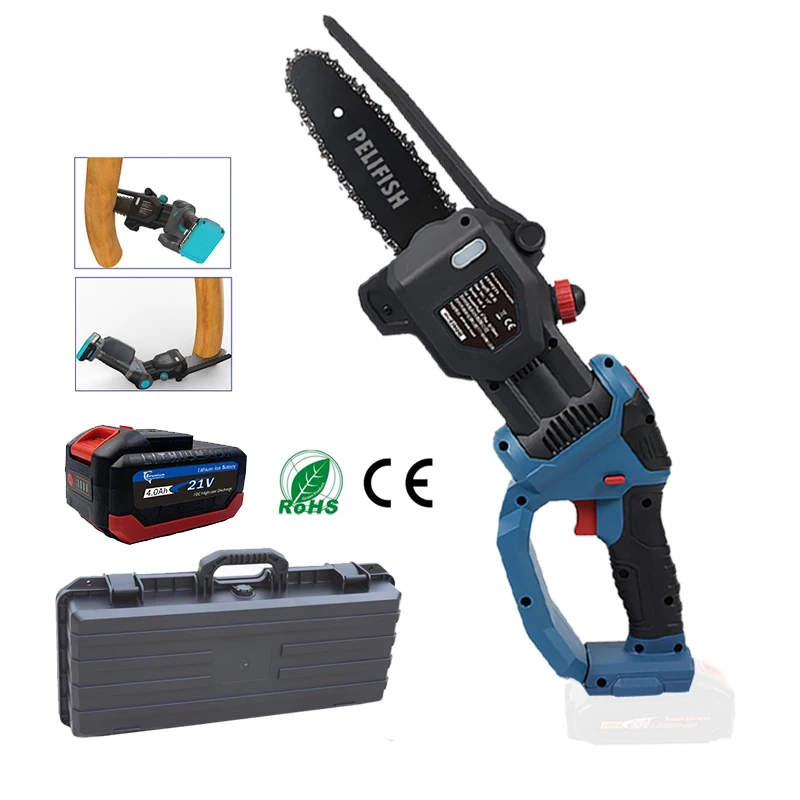 China 21V/2Ah Battery Powered Cordless hand Chain Saw Anti Blocking bendable Design chain saw wood cutting machine from Pelifish