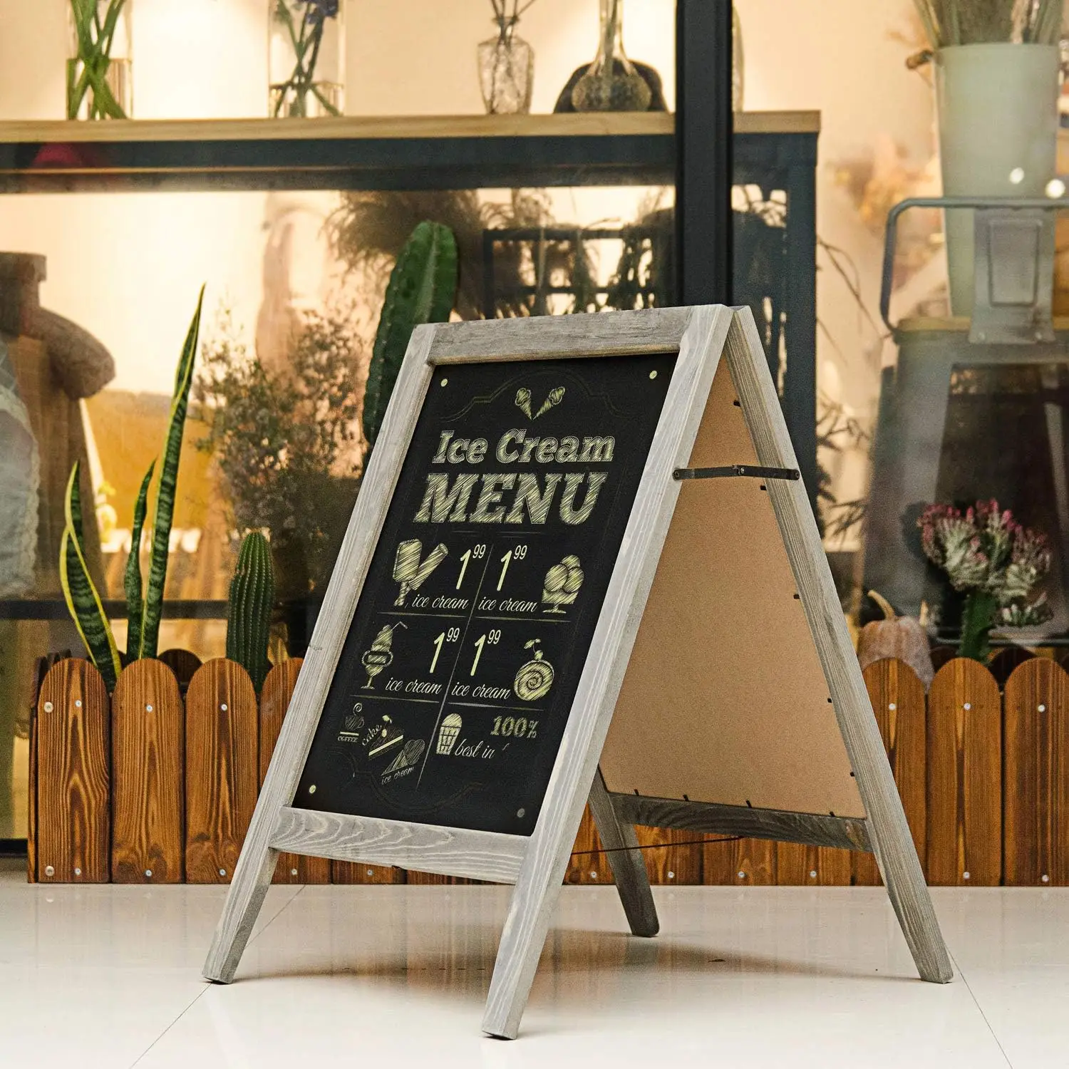 A-Frame Chalkboard Sidewalk Sign - Rounded Top Folding Standing Sandwich Sign for Restaurant, Office, Weddings