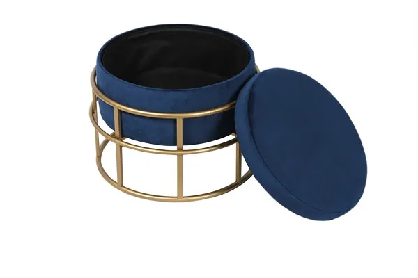 Bailey Velvet Round Storsge Ottoman  Pouf  with Metal Legs