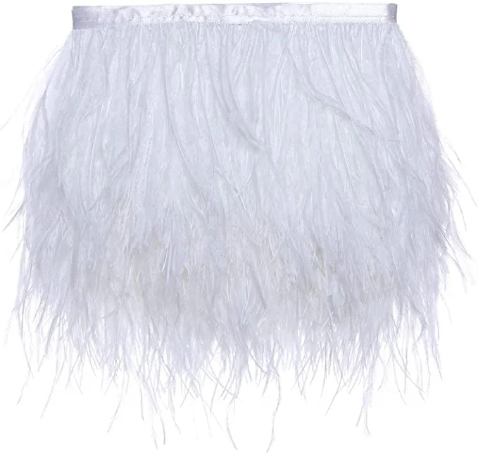 Wholesale Dye Snow White 13-15cm Fluffy Ostrich Feather Trim Fringe Satin Ribbon Dress Sewing Crafts