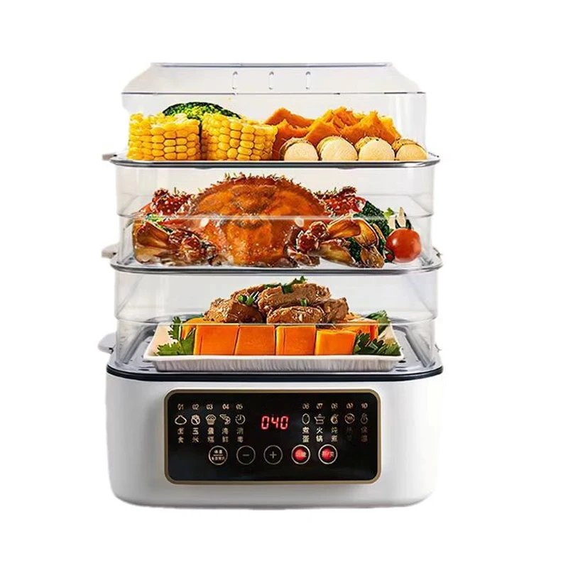 Wholesale 3Layers 1200W 18L Household Digital Control Electric Food Cooker Steamer Rice Machine Commercial Square Food Steamer