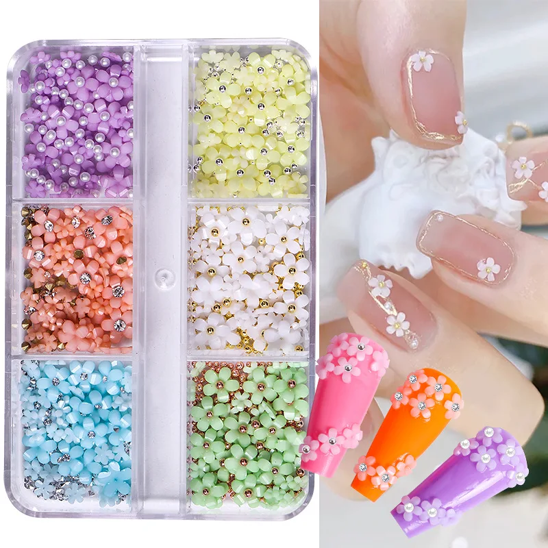 2025 Hot Sale Nails Accessories Art 3D Resin Pink White Purple Red Flower Wholesale Nail Decoration Flower With Rhinestone