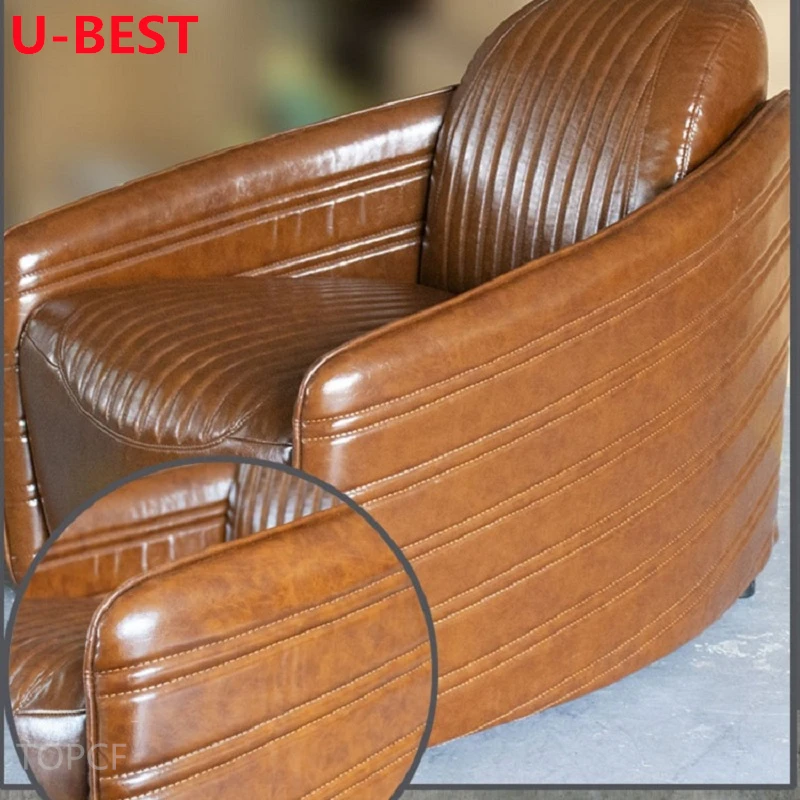U-Best  Classic European Vintage Distressed Leather Home Living Room Leather Chair Leisure High Back Tiger Chair
