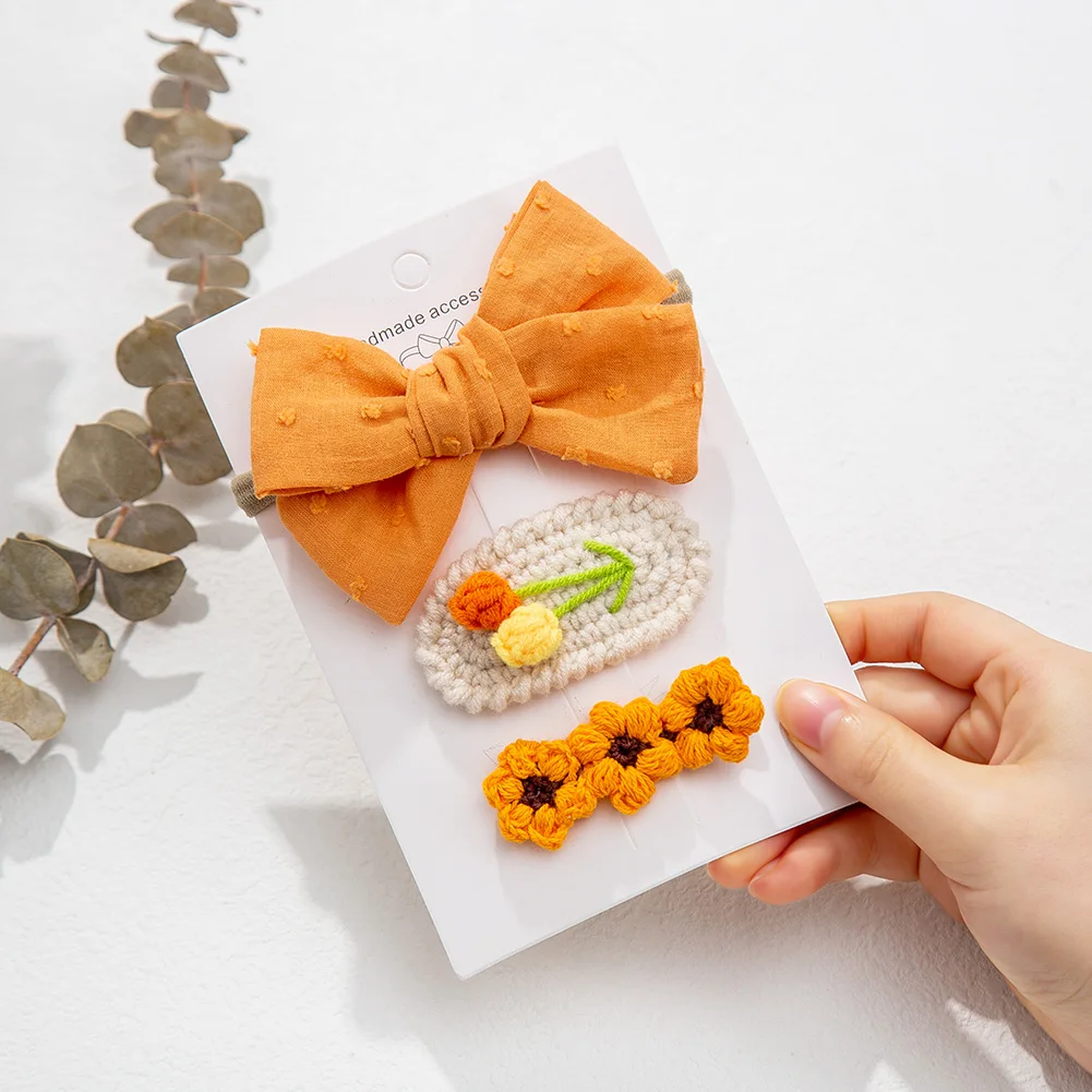 High Quality Girls Crocheted Lace Hairclip Set Floral Big Bow Baby Birth Gift Hair Accessories Sweet Girl Hair Clips Combination