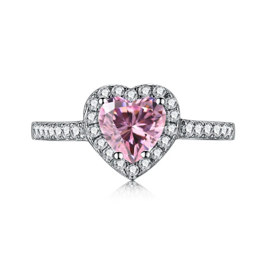 Loyalty Jewelry S925 Silver Ring Ladies Love White Pink Diamond CZ Heart Shaped Engagement Ring 925 Sterling Silver Ring