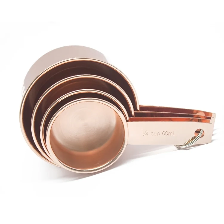 Amazon New Design High Quality Kitchen Accessories Baking Tools Stainless Steel Rose Gold Measuring Cups Spoon 4 pcs Set