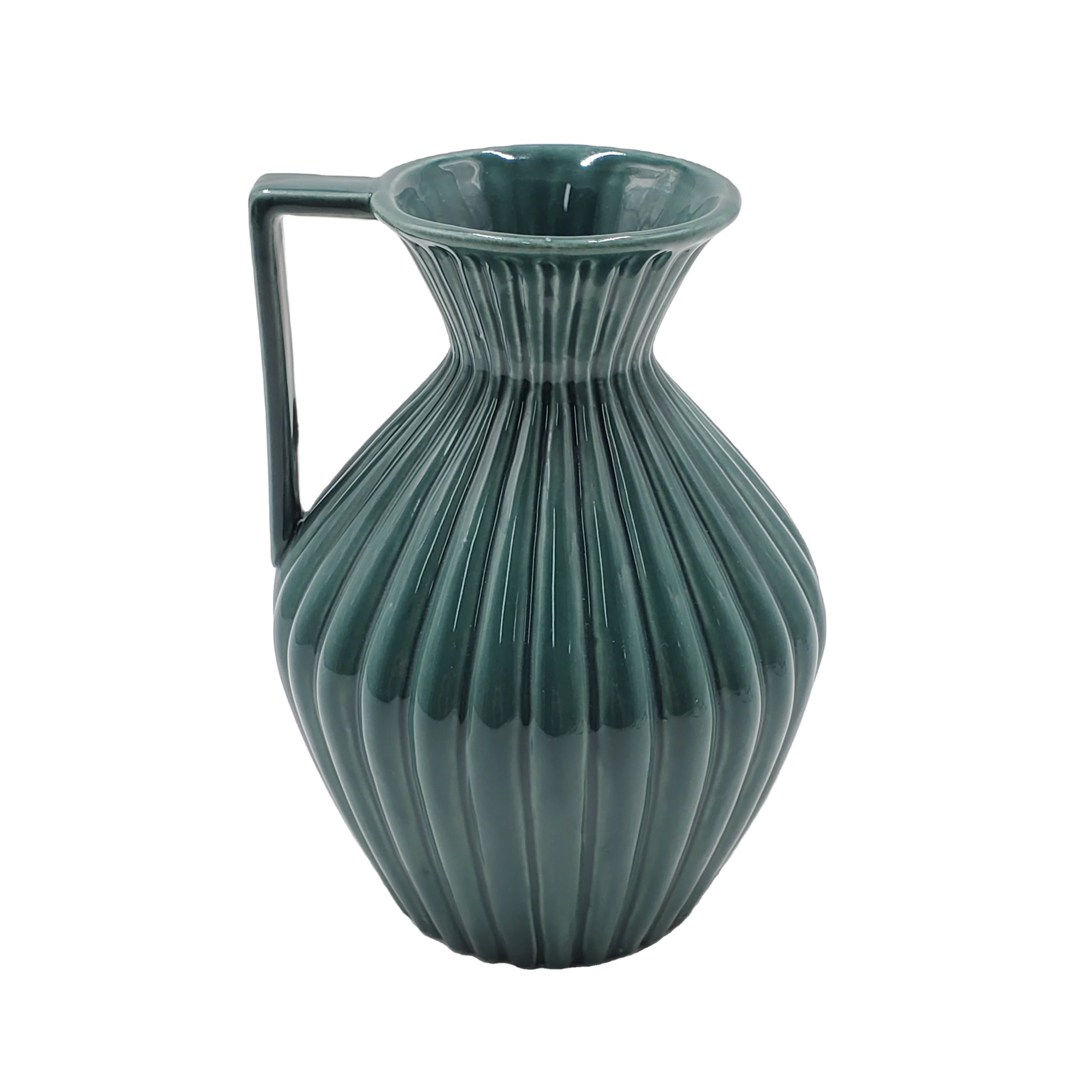 Chinese Manufacturers Tabletop Modern Porcelain Decoration Lake Blue Kettle Ceramic Flower Vase With The Handle