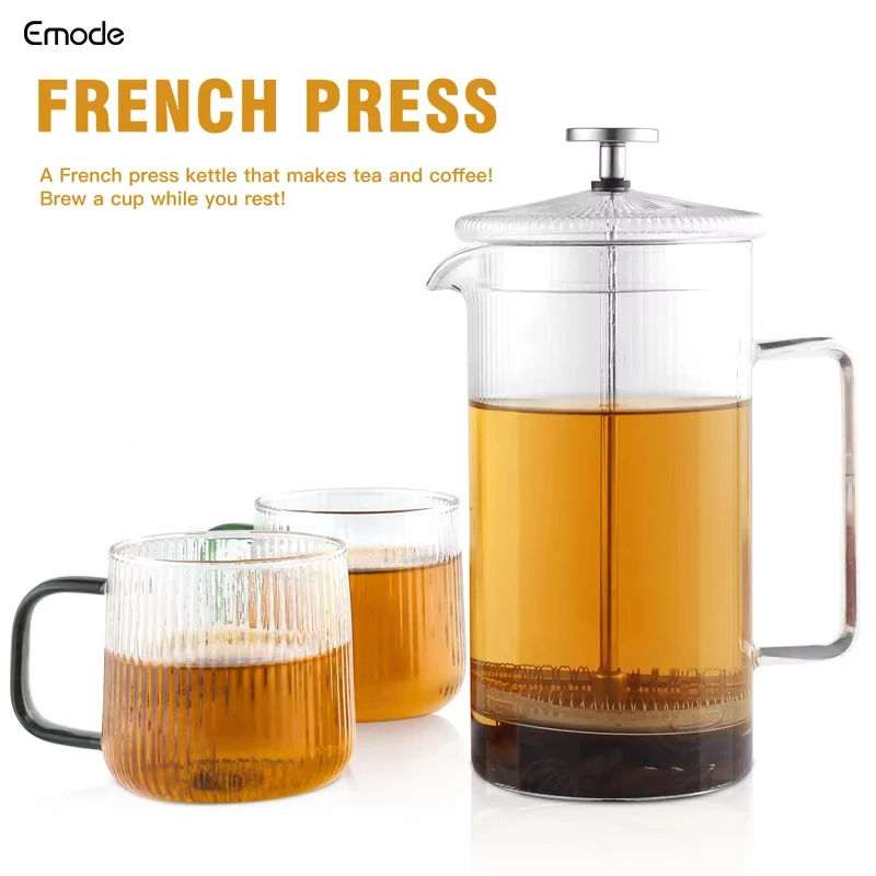 34 Ounce 1 Liter Ribbed Vertical Stripes Heat Resistant Glass Fluted French Press Coffee & Tea Sets Classic Coffee Press