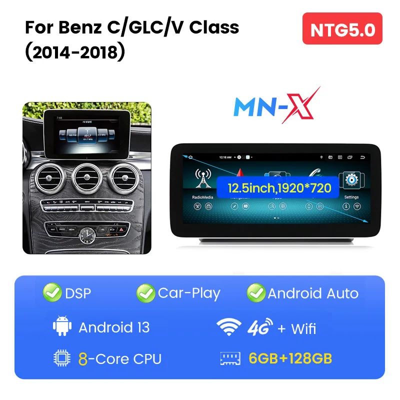 MEKEDE MNX Android WIFI 4G LTE автомобильный видеоплеер GPS навигация для Benz C W205-GLC встроенный BT DSP 1920*420 разрешение