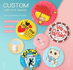 Bomaijie Round Cartoon Custom Logo Quality Personalized Wholesale Pins Badges Tin Customized Button Tinplate Badge From China