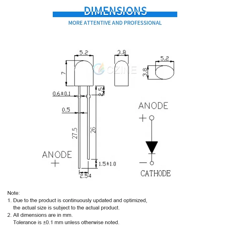 CZINELIGHT 1000pcs Packet Dip Light Emitting Diode Diffuser 5mm Oval Led