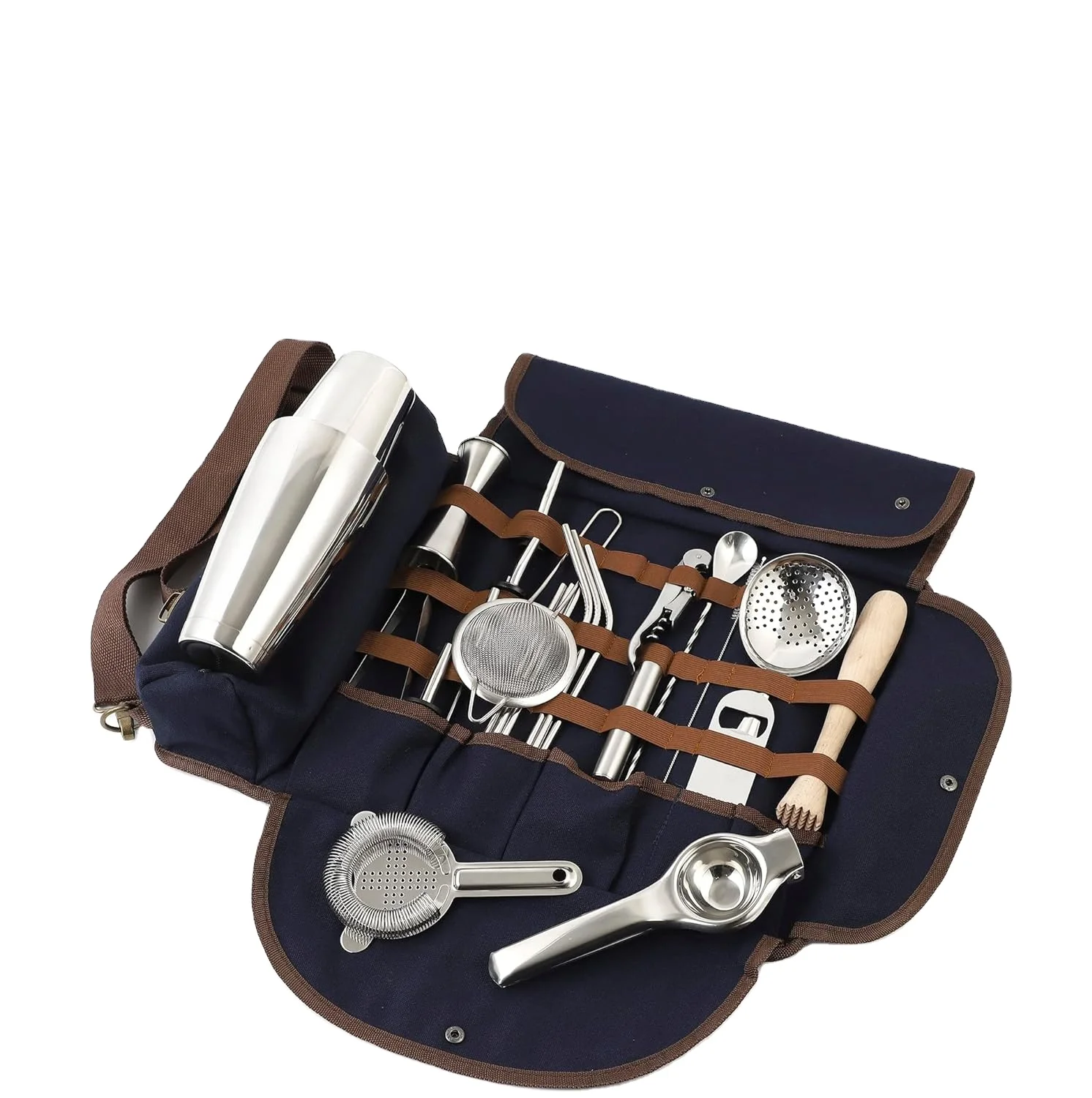 Mobile Barware Tool 23 Pieces Professional Bartending Accessories Traveling Bar Set with Travel Bartender Kit Bag