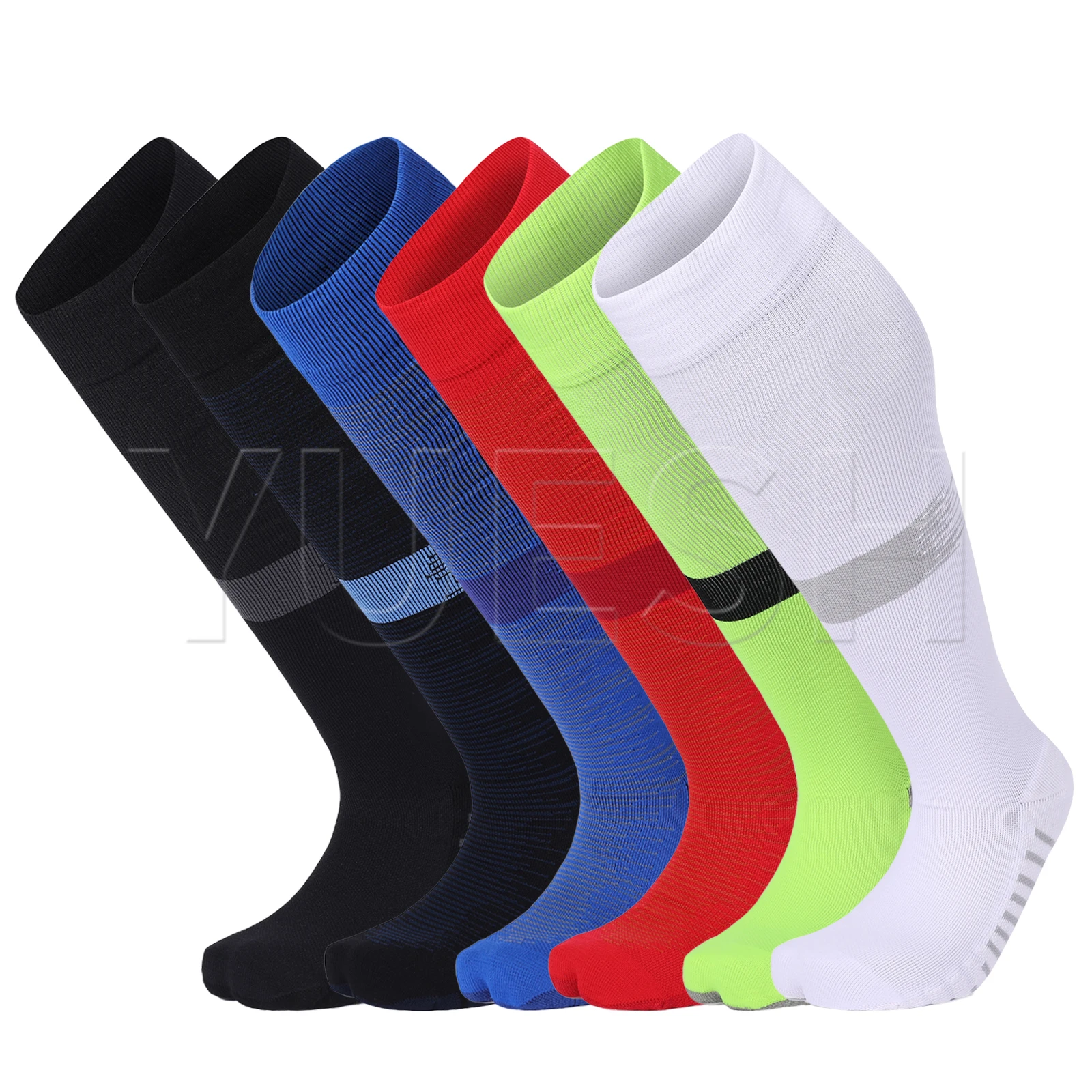Men Sport Football Socks Plain Knee High Sport Socks full polyester striped soccer socks