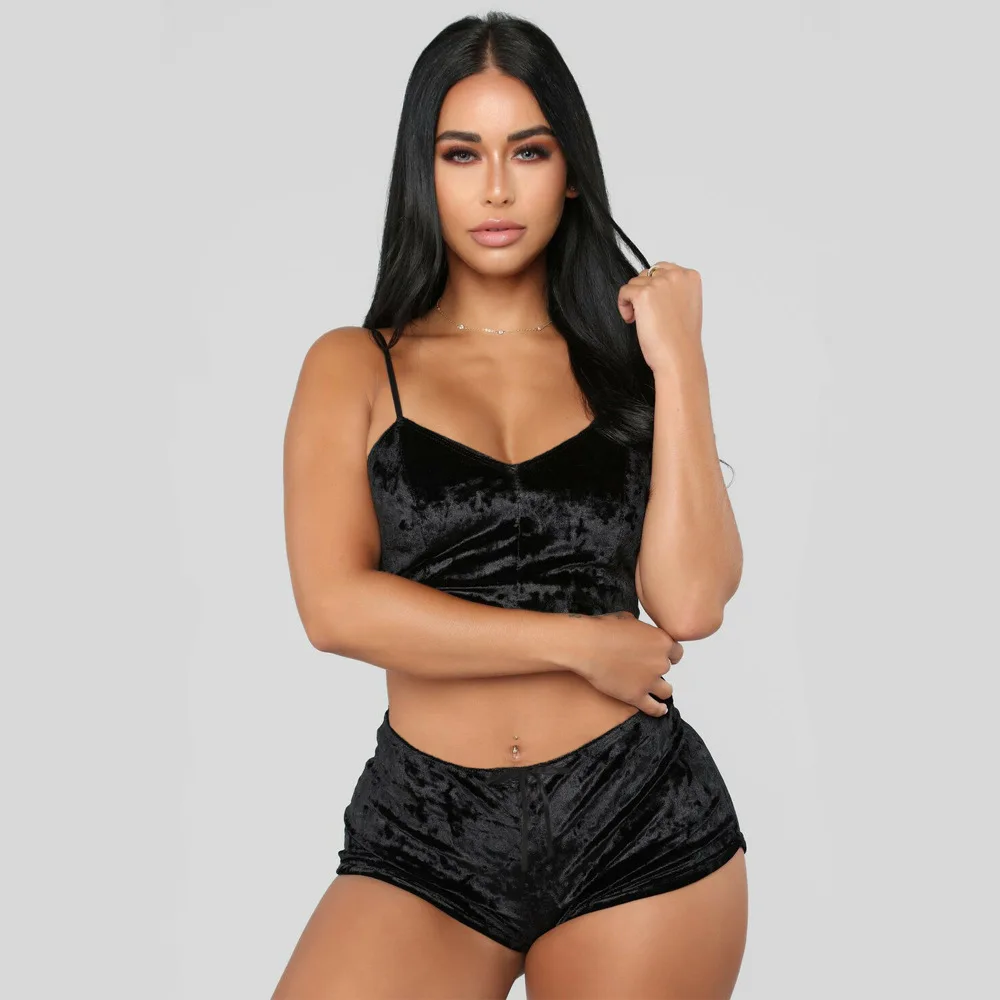 2022 Summer Women Sexy Underwear Velvet Sleepwear Casual Loungewear Nightwear Women Sleepwear Pajamas