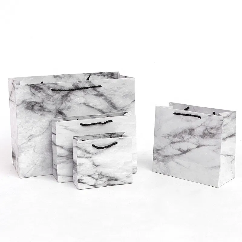 Wholesale Custom Printed Logo Luxury Marble Clothing Boutique Packaging White Gift Craft Shopping Paper Bag With Handles