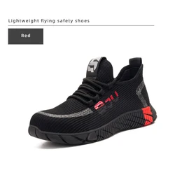 Flying weave stylish men work safety shoes lightweight breathable mesh net shoes safety