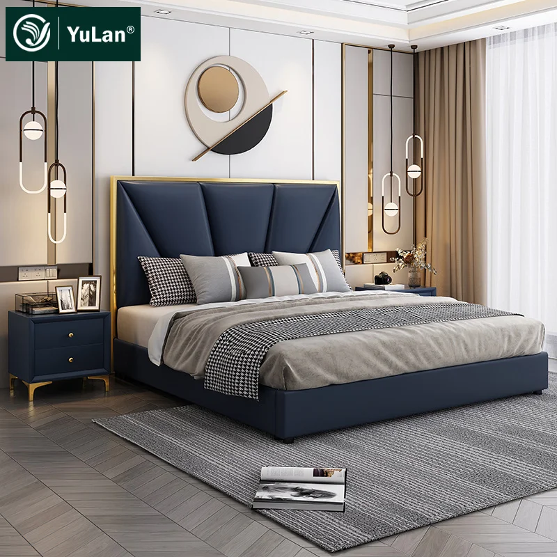 Hot Sale Luxury Modern Leather Storage Bed Solid Wood Frame for master Bedroom sets Furniture 1.8m Double Queen Size Bed