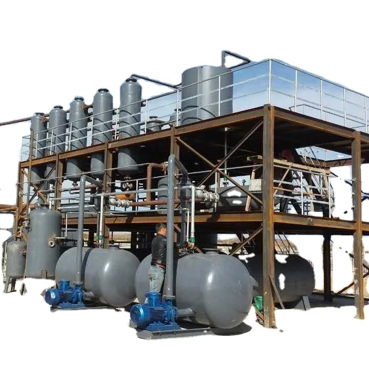 Continuous type recycle  waste used black engine motor crude car oil to diesel refinery distillation machine